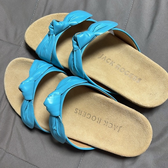 Jack Rogers Blue Turquoise Double Knotted Leather Comfort Sandals Size 6 NWOT - Picture 4 of 8
